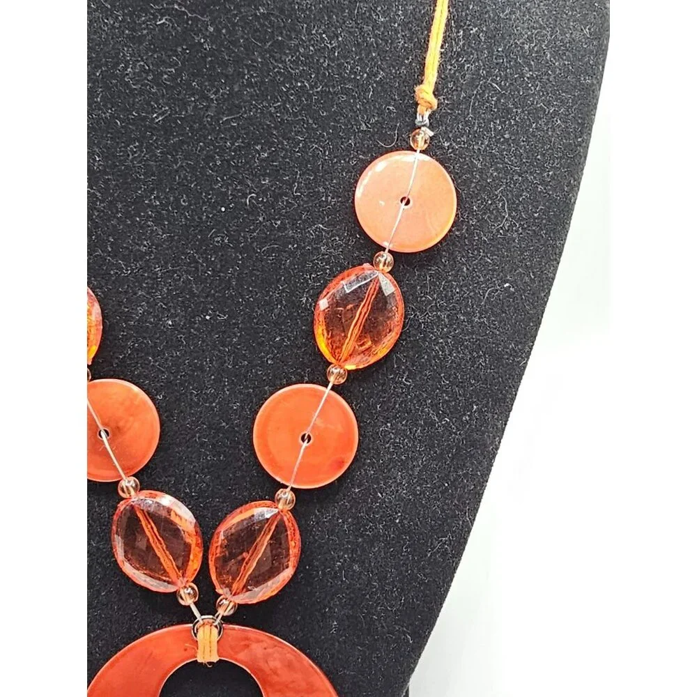 Handmade Red Shell &‎ Crystal Beaded Necklace With Large Pendant